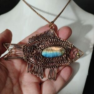 Artisan Copper Wire Fish Labradorite Necklace